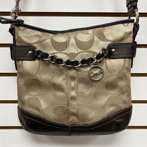 Coach Beige and Dark Brown metallic leather crossbody Bag